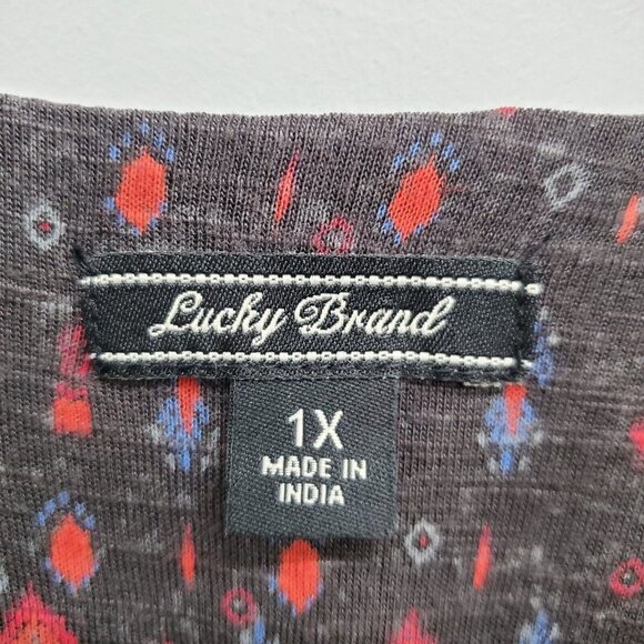 Lucky Brand Womens Aztec Print Tunic Top Blouse Plus Size 1X 3/4 Sleeve Black - Picture 10 of 14